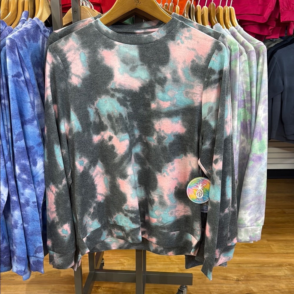 Black Turquoise & Pink Tie-Dye Sweatshirt